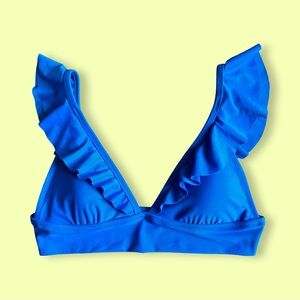aerie Ruffle V-Neck Bikini Top in Bright Blue